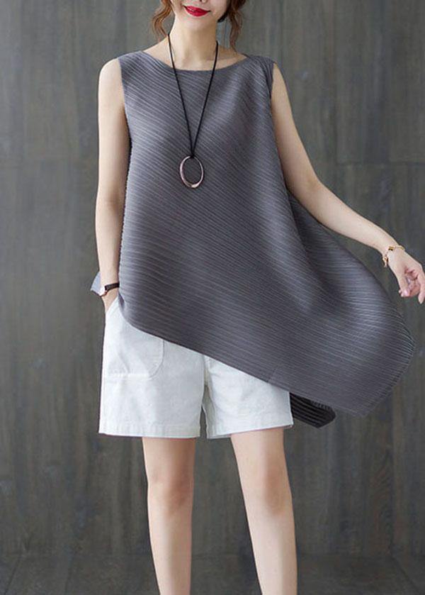 Elegant Grey Sleeveless Chiffon Summer Shirt - Omychic