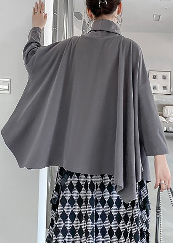 Elegant Grey Turtleneck Asymmetrical Sweatshirts Top Fall
