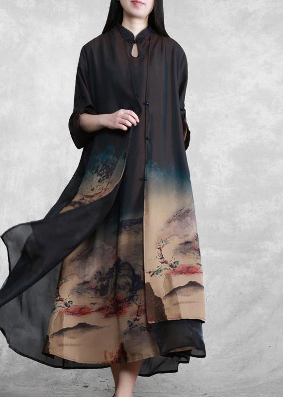 Elegant Ink Printing Tunics For Women Two Pieces Kaftan Dress ( Limited Stock) - Omychic