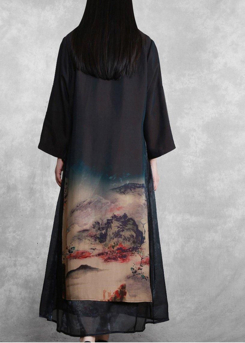 Elegant Ink Printing Tunics For Women Two Pieces Kaftan Dress ( Limited Stock) - Omychic
