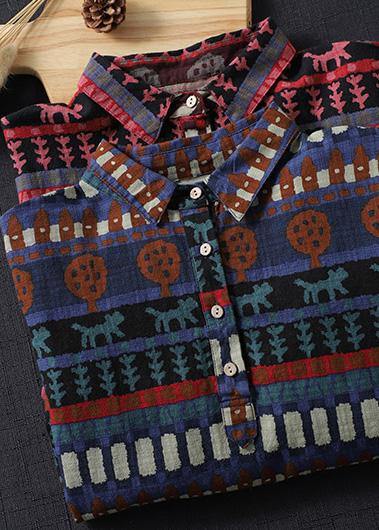 Elegant Lapel SpringTop Work Blue Ethnic Style Shirt - Omychic