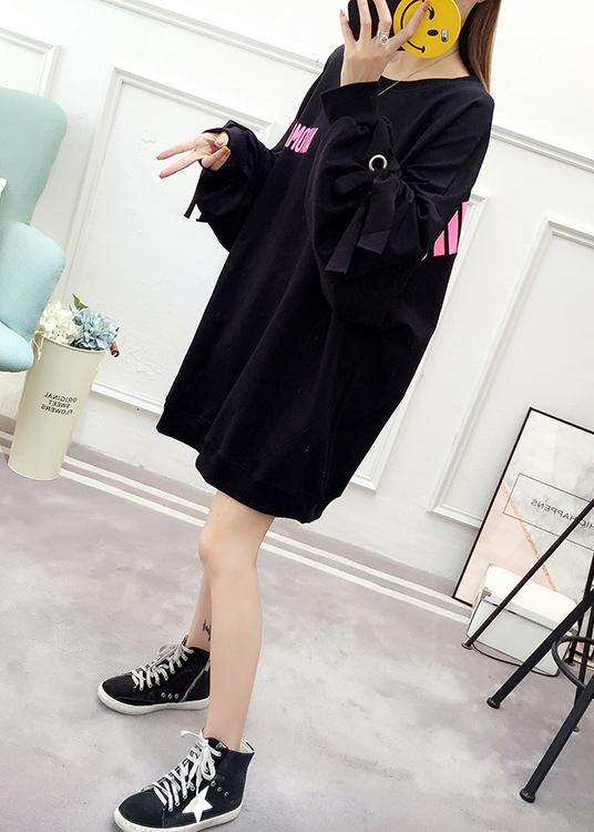 Elegant Long Sleeve Cotton Linen Spring Dress Black Dresses - Omychic