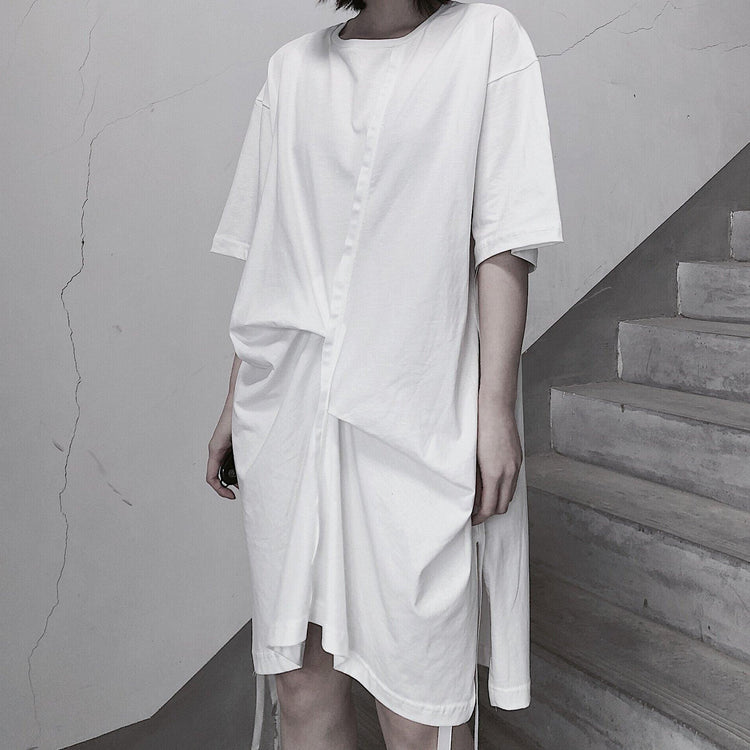 Elegant O Neck Half Sleeve Spring Tunics Wardrobes White Dress - Omychic