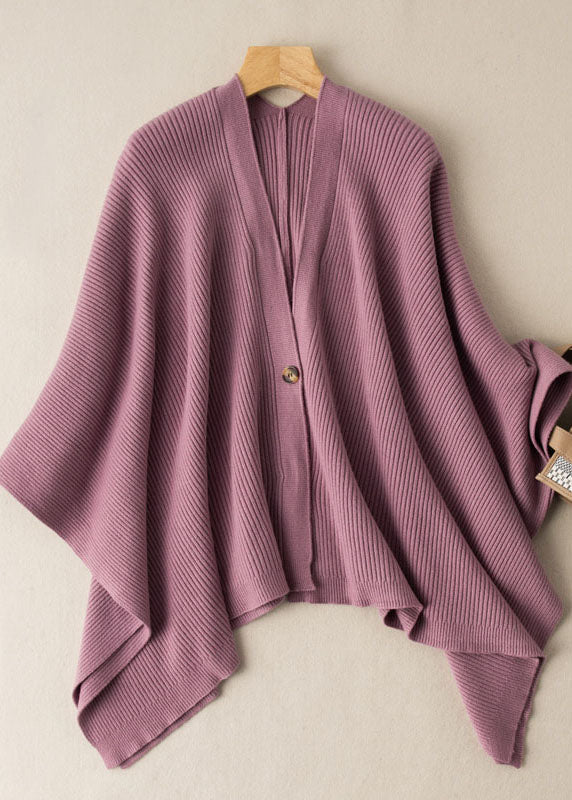 Elegant Oatmeal V Neck Button Cotton Knit Sweaters Cardigans Batwing Sleeve