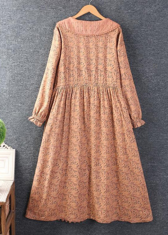 Elegant Orange Embroideried Tie Waist Pockets Linen Dresses Spring