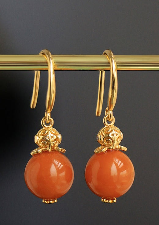 Elegant Orange Sterling Silver Overgild Zircon Beeswax Drop Earrings