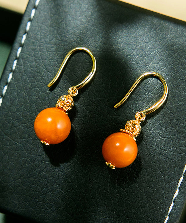 Elegant Orange Sterling Silver Overgild Zircon Beeswax Drop Earrings