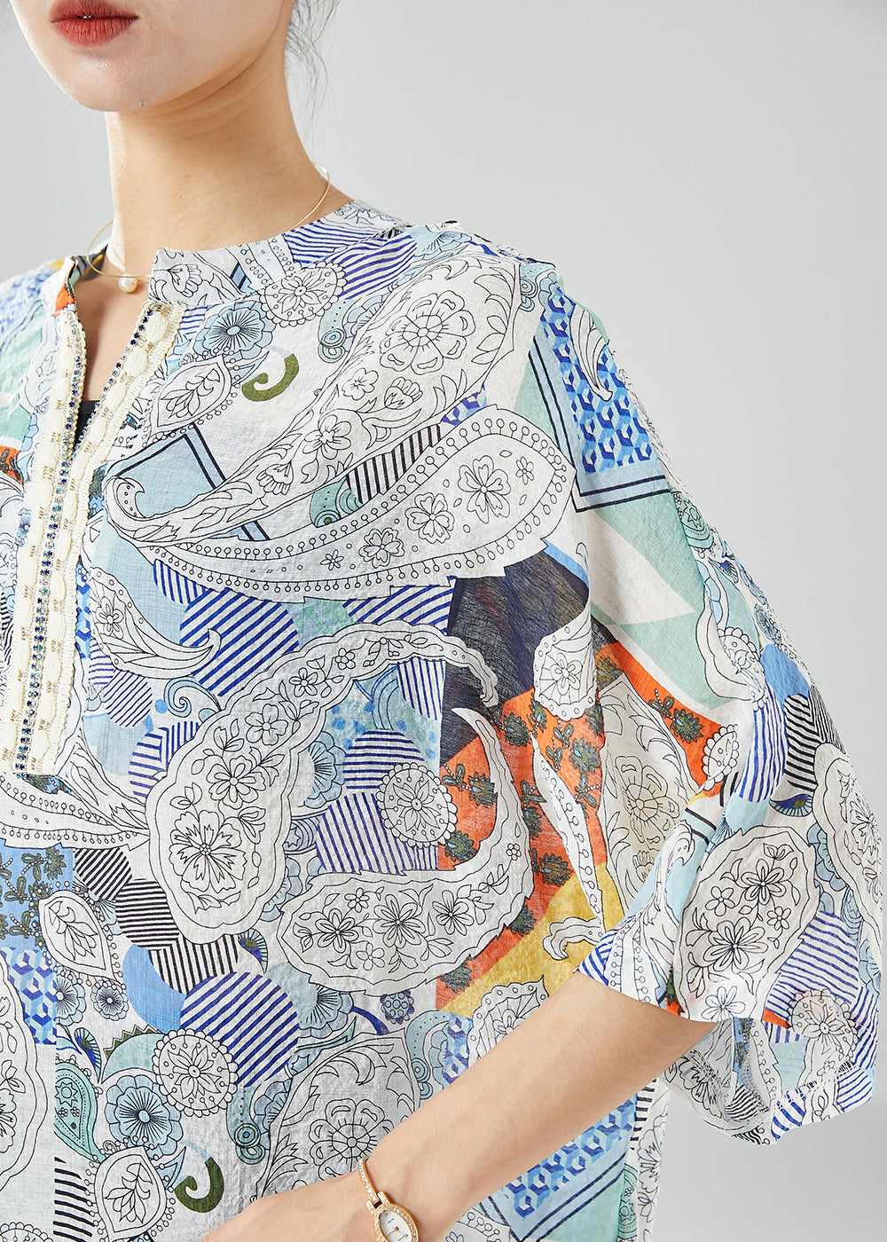 Elegant Oversized Print Chiffon Shirt Top Summer