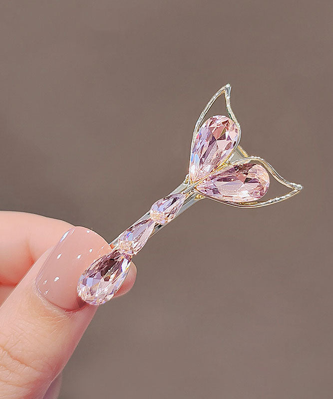 Elegant Pink Crystal Fish Tail Duckbilled Hairpin