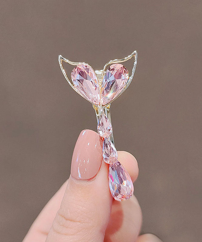 Elegant Pink Crystal Fish Tail Duckbilled Hairpin
