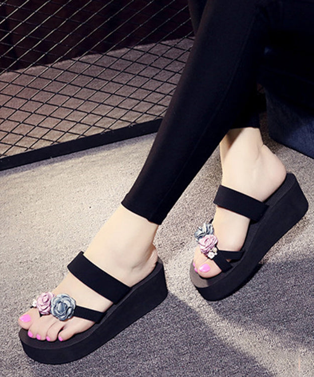 Elegant Pink Rose Breathable Mesh Peep Toe Platform Thong Sandals