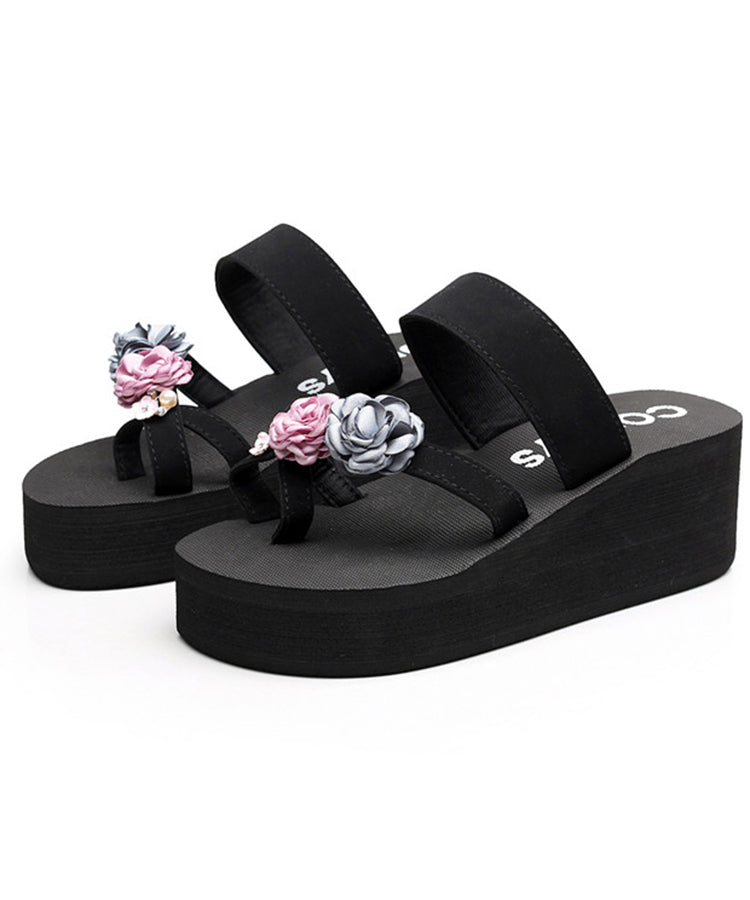 Elegant Pink Rose Breathable Mesh Peep Toe Platform Thong Sandals