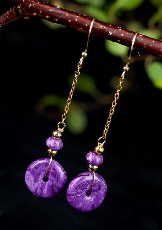 Elegant Purple 14K Gold Crystal Drop Earrings