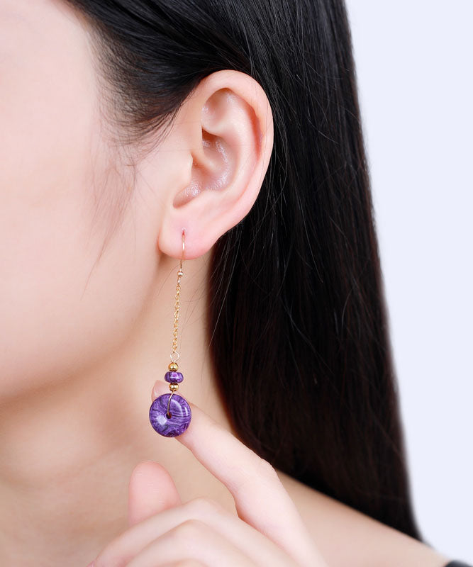 Elegant Purple 14K Gold Crystal Drop Earrings