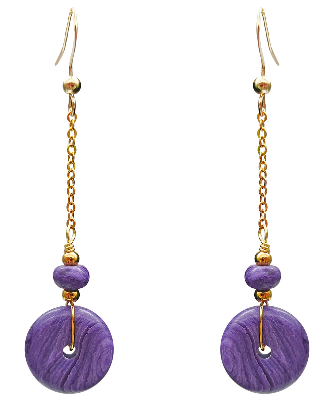 Elegant Purple 14K Gold Crystal Drop Earrings