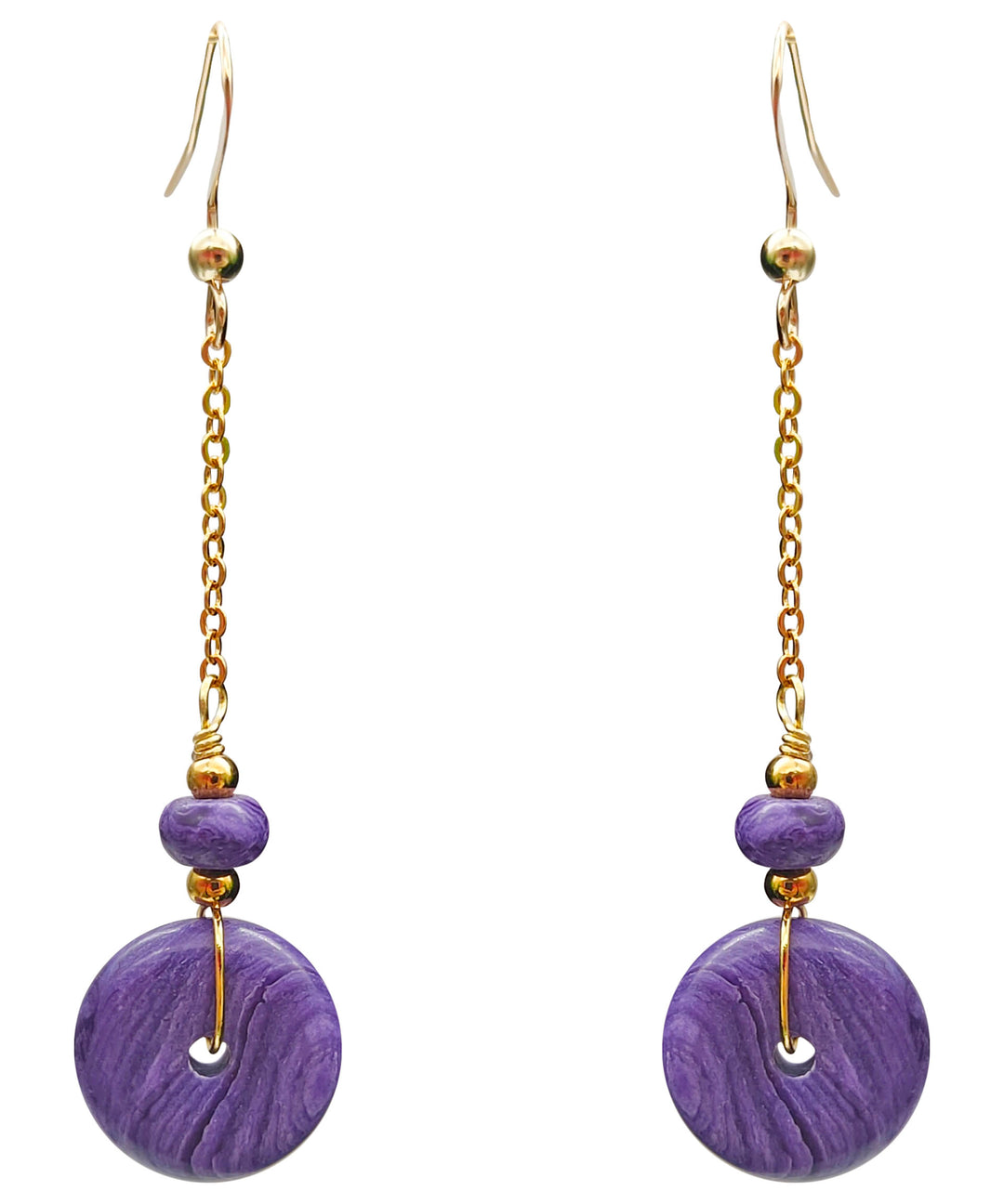 Elegant Purple 14K Gold Crystal Drop Earrings