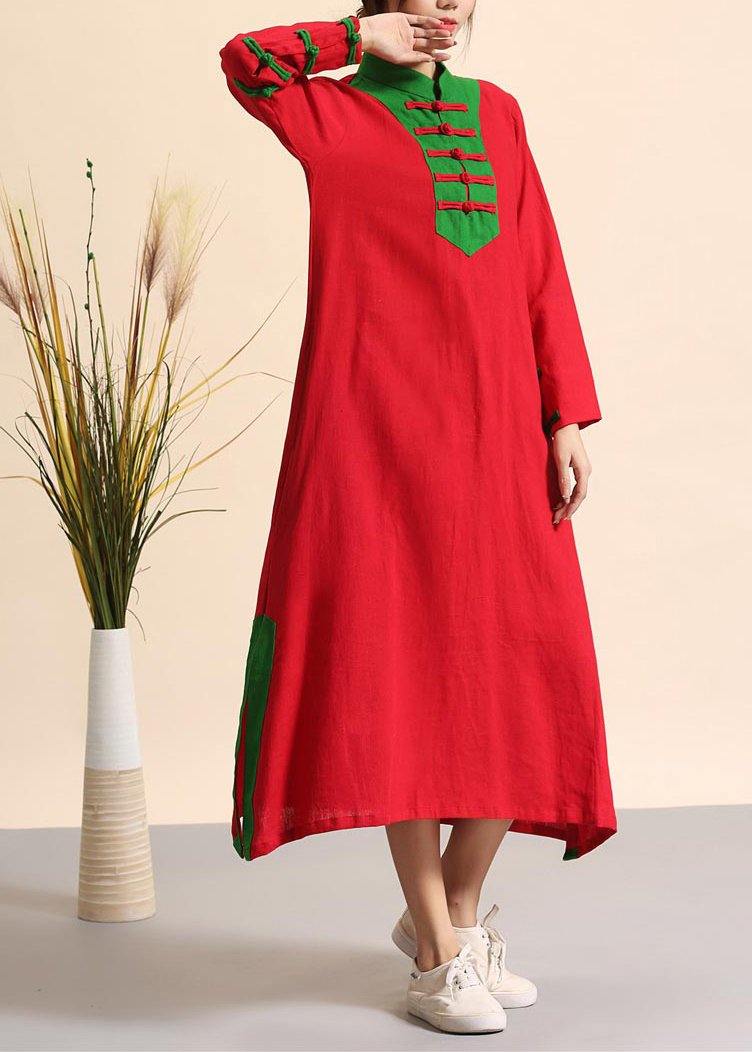 Elegant Red Clothes Stand Collar Side Open Plus Size Spring Dress - Omychic