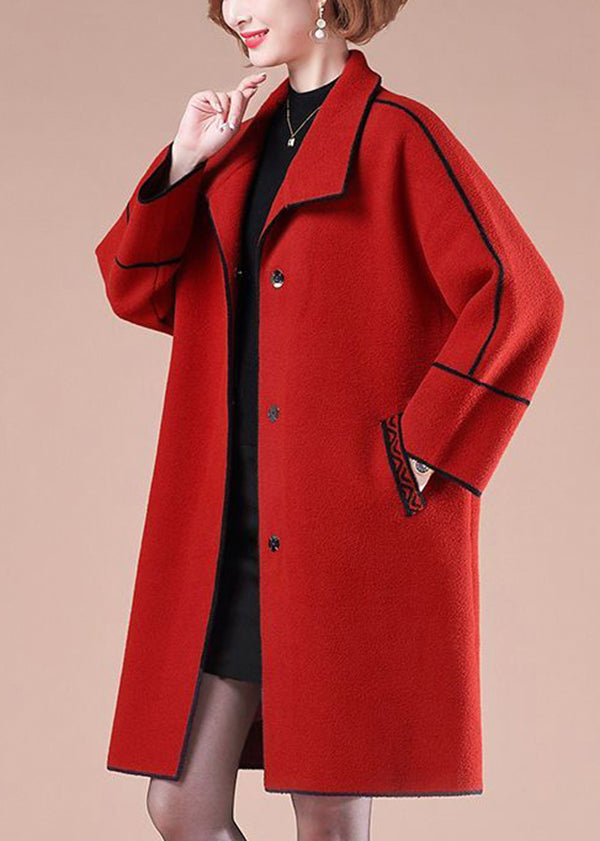 Elegant Red Oversized Patchwork Woolen Coats Winter