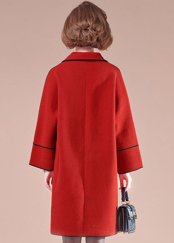 Elegant Red Oversized Patchwork Woolen Coats Winter