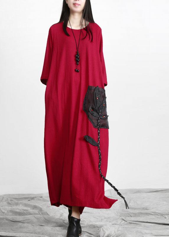 Elegant Red Patchwork Appliques Pockets Dress Fall - Omychic