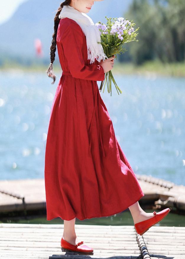 Elegant Red Quilting Clothes O Neck Drawstring Kaftan Spring Dresses - Omychic