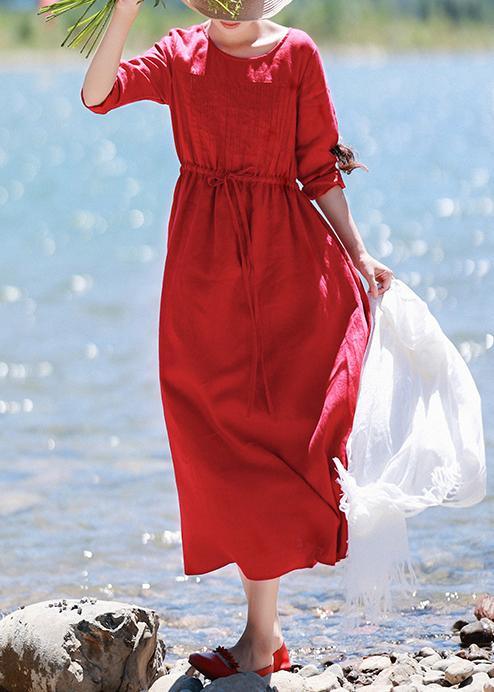 Elegant Red Quilting Clothes O Neck Drawstring Kaftan Spring Dresses - Omychic