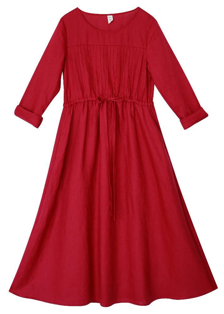 Elegant Red Quilting Clothes O Neck Drawstring Kaftan Spring Dresses - Omychic