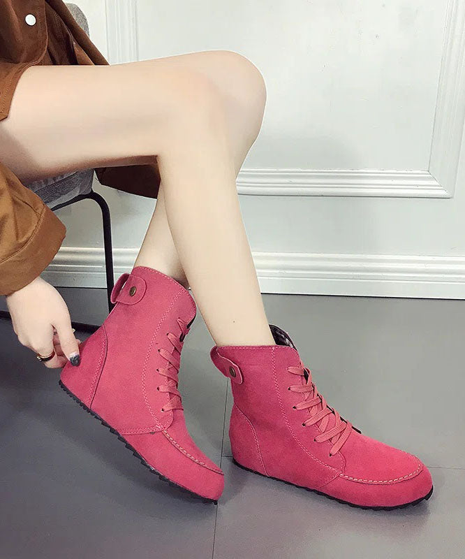 Elegant Rose Lace Up Splicing Flat Boots Suede