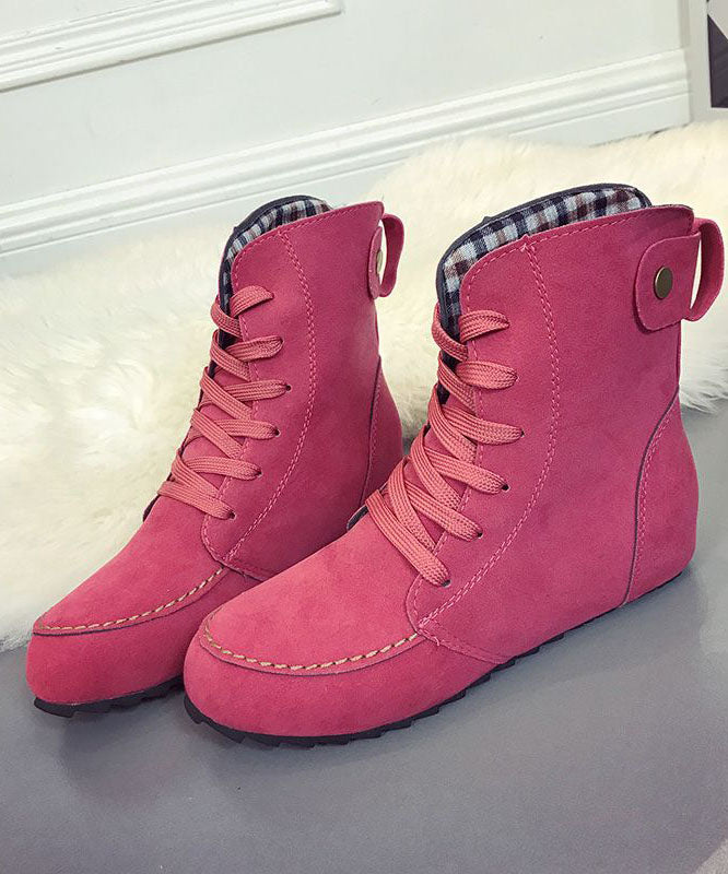 Elegant Rose Lace Up Splicing Flat Boots Suede