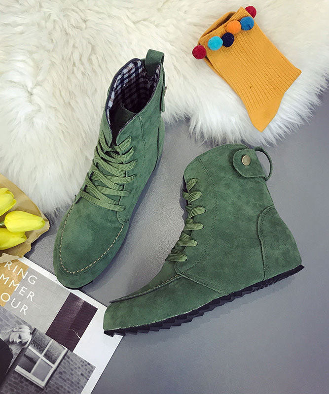 Elegant Rose Lace Up Splicing Flat Boots Suede