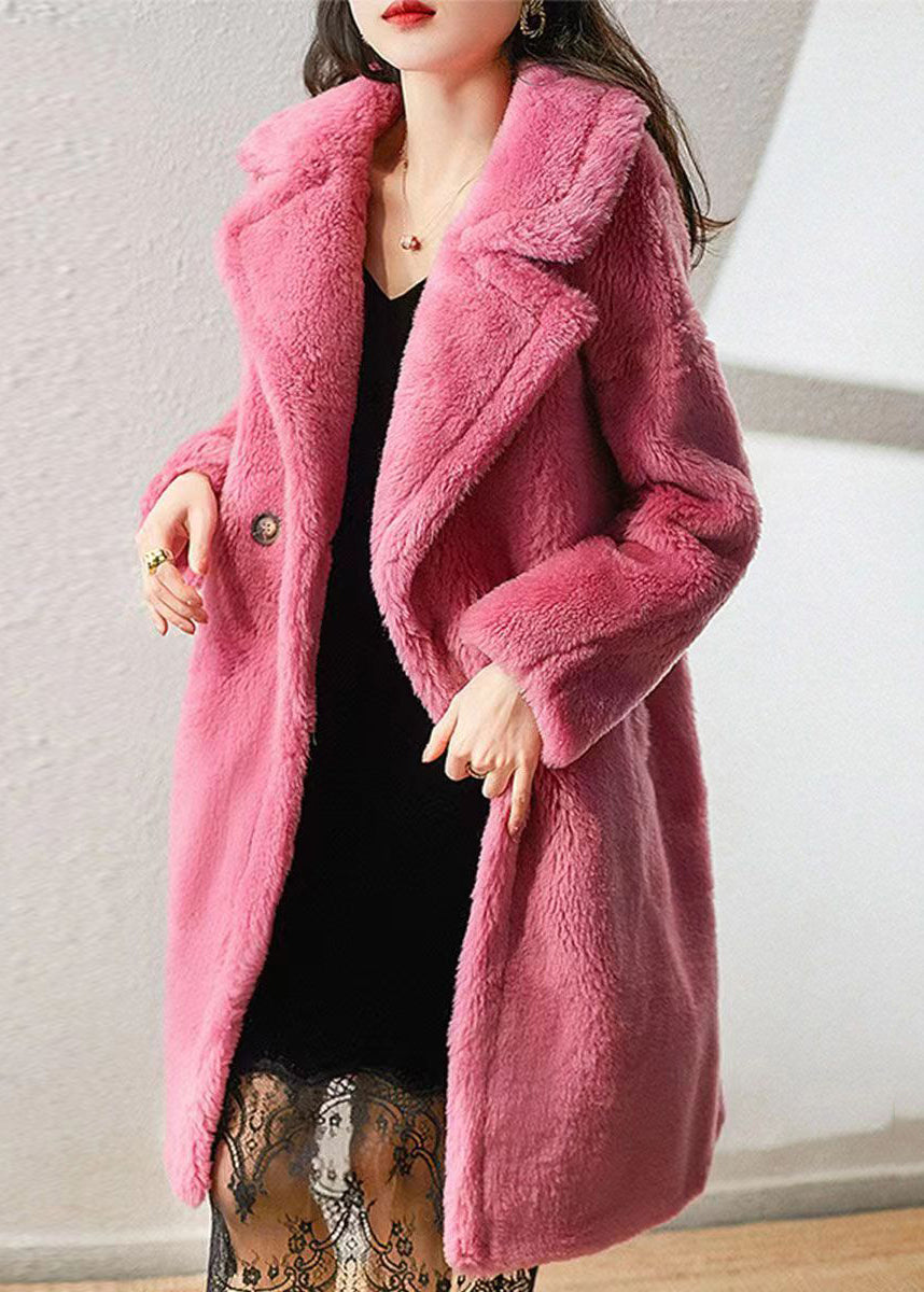 Elegant Rose Peter Pan Collar Pockets Patchwork Wool Coat Winter