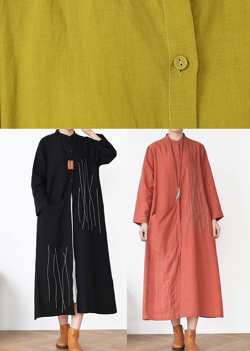 Elegant Rubber red Pockets Linen long clothes Spring Trench - Omychic