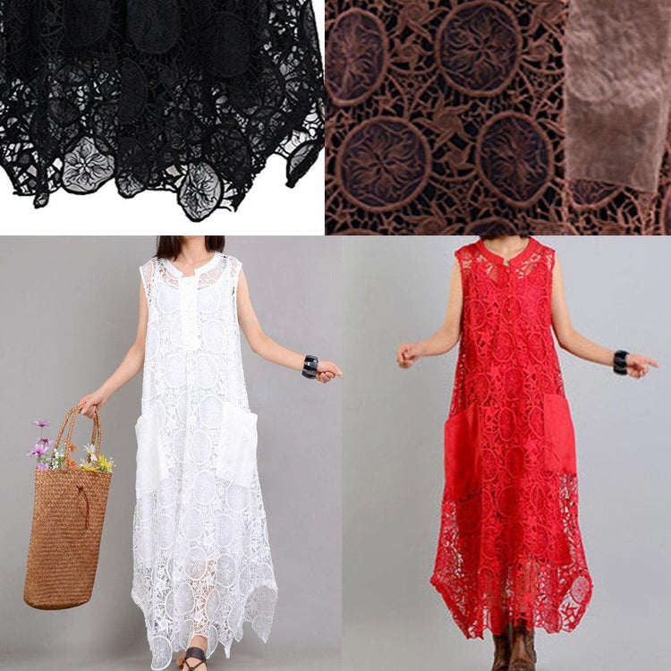 Elegant Sleeveless patchwork lace Long dress Plus Size Catwalk brown Kaftan two pieces Dresses Summer - Omychic