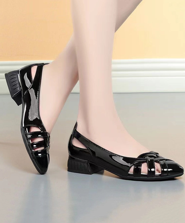 Elegant Soft Comfy Black Hollow Out Chunky Sandals