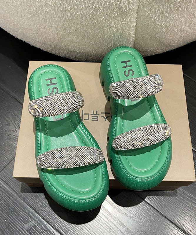 Elegant Splicing Platform Slide Sandals Peep Toe Green Zircon