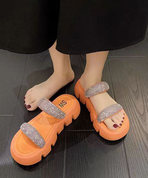 Elegant Splicing Platform Slide Sandals Peep Toe Green Zircon