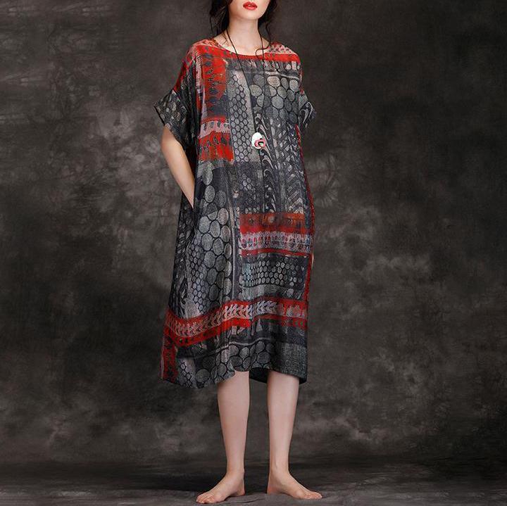 Elegant Wardrobes Vintage Summer Round Neck Travel Loose Printed Dress - Omychic