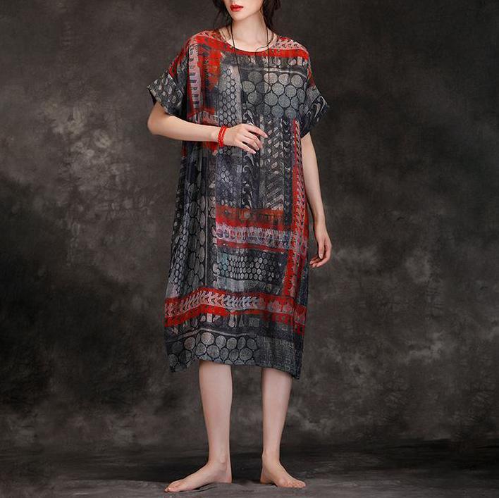 Elegant Wardrobes Vintage Summer Round Neck Travel Loose Printed Dress - Omychic