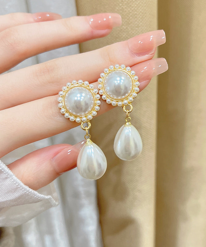 Elegant White Alloy Pearl Water Drop Drop Earrings