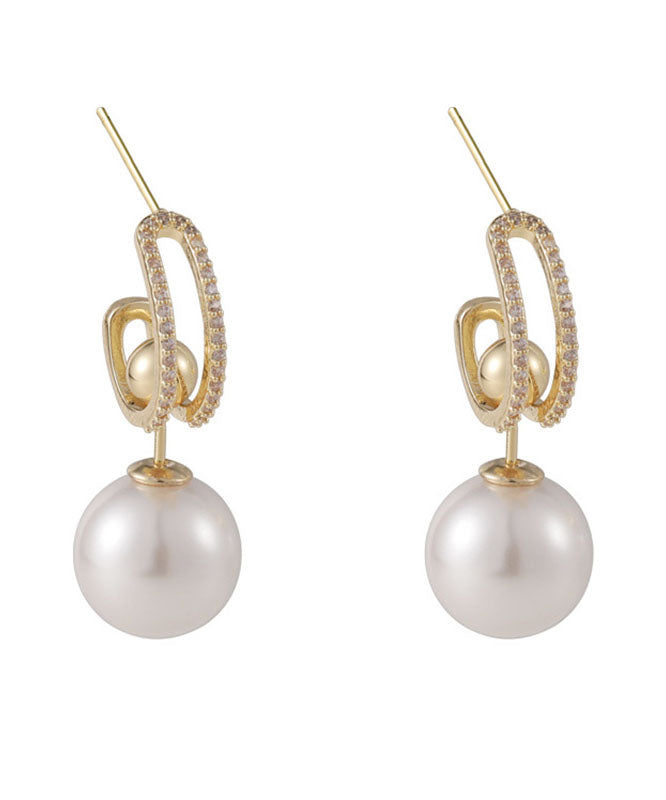 Elegant White Alloy Zircon Pearl Drop Earrings