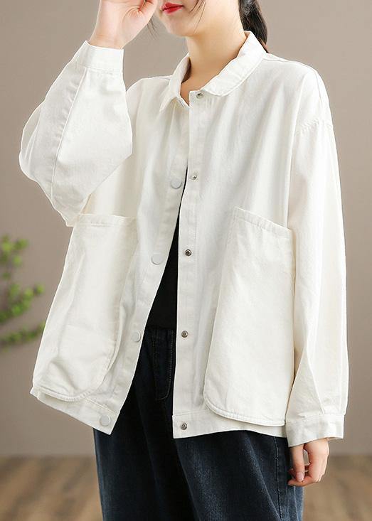Elegant White Blouses For Women Lapel Large Pockets Tunic Spring Shirts ( Limited Stock) - Omychic