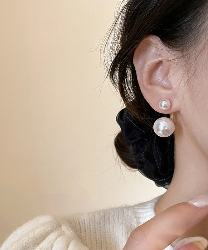 Elegant White Sterling Silver Alloy Pearl Stud Earrings