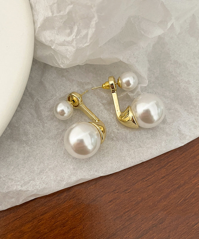 Elegant White Sterling Silver Alloy Pearl Stud Earrings