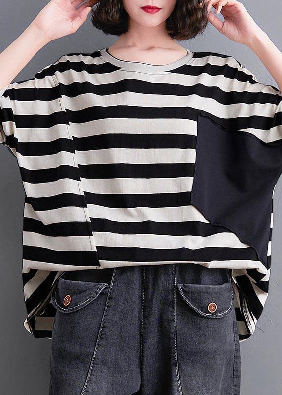 Elegant White Striped Pockets Cotton Top Summer - Omychic