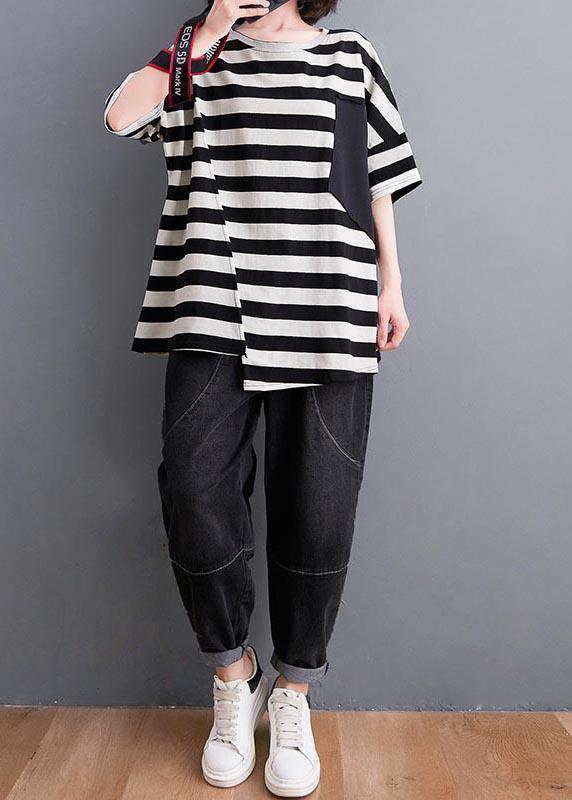 Elegant White Striped Pockets Cotton Top Summer - Omychic