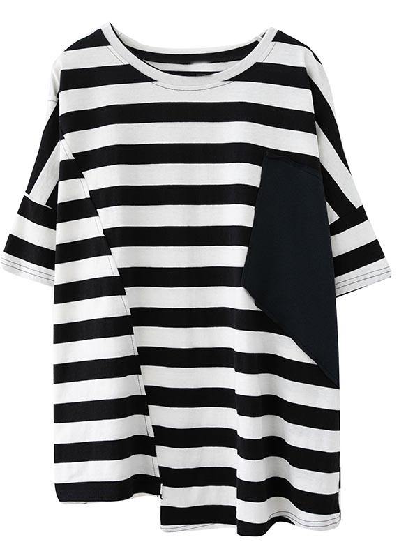 Elegant White Striped Pockets Cotton Top Summer - Omychic