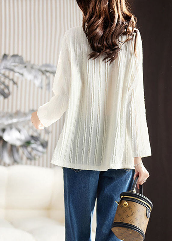 Elegant White V Neck Ruffled Patchwork Lace Top Fall