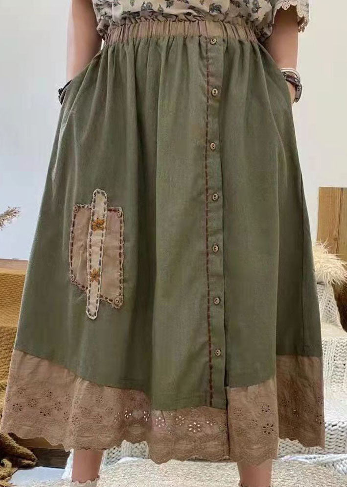 Elegant Yellow Embroidered Hollow Out Cotton Skirt Spring
