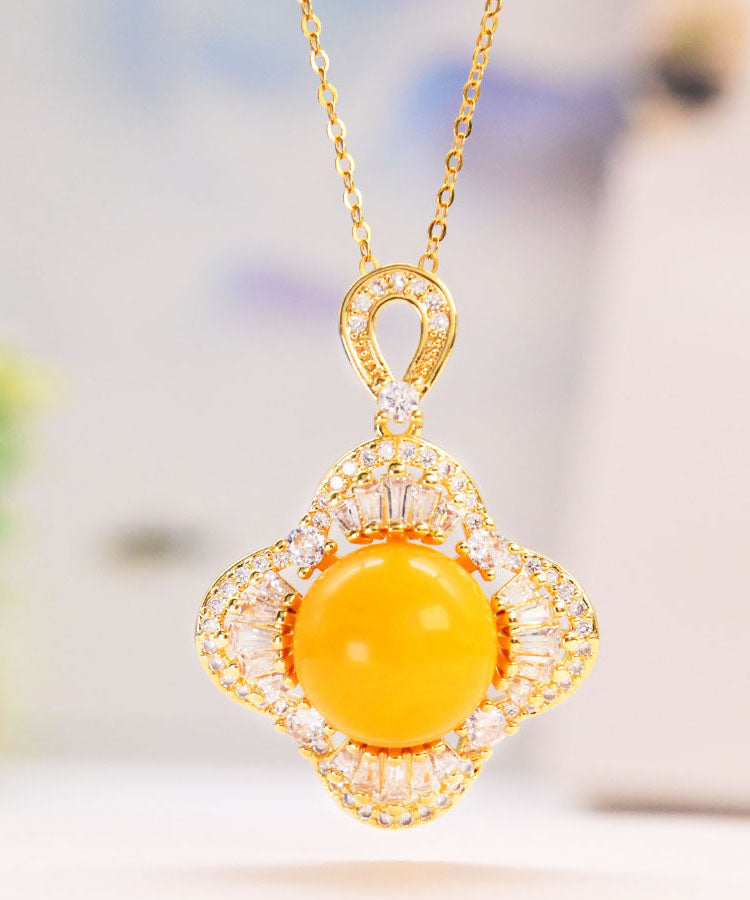 Elegant Yellow Sterling Silver Zircon Beeswax Pendant Necklace