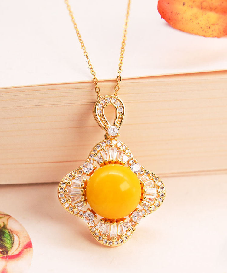Elegant Yellow Sterling Silver Zircon Beeswax Pendant Necklace